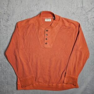 Orvis Shirt Mens XL Orange Henley Waffle Knit Thermal Casual Outdoor Fall‎